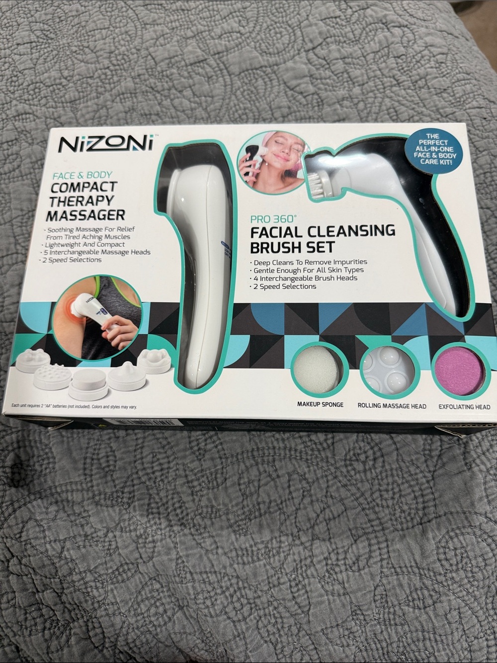 NWT Nizoni Pro 360° Facial Cleansing Brush & Compact Therapy Massager